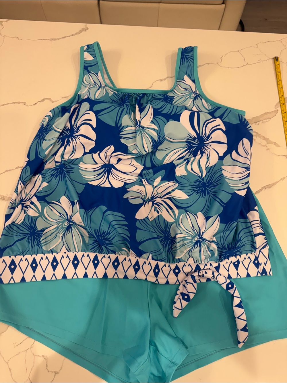 Blue Floral Woman’s swim set Tankini Top matching bottoms